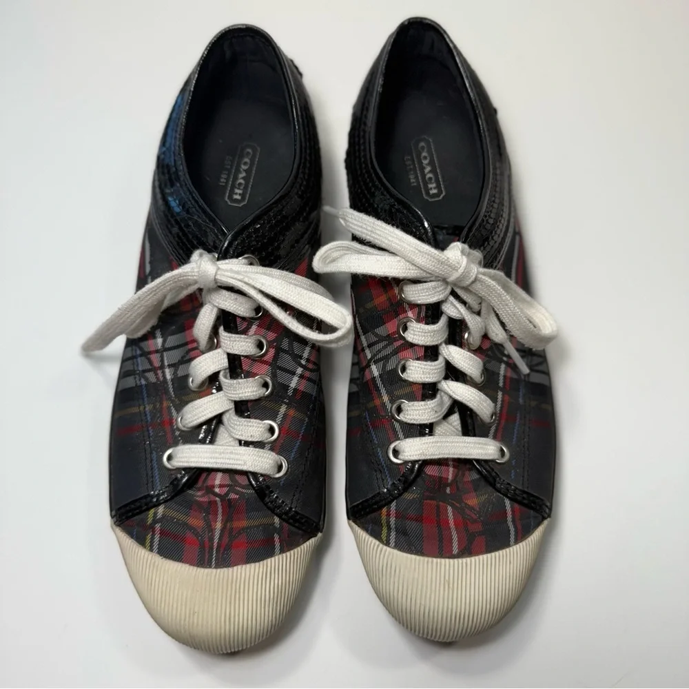 Coach‎ Zorra Signature Monogram Plaid Sneakers w/Sequins Women’s Size 9.5